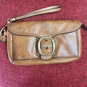 COACH Brown Leather Wristlet Clutch